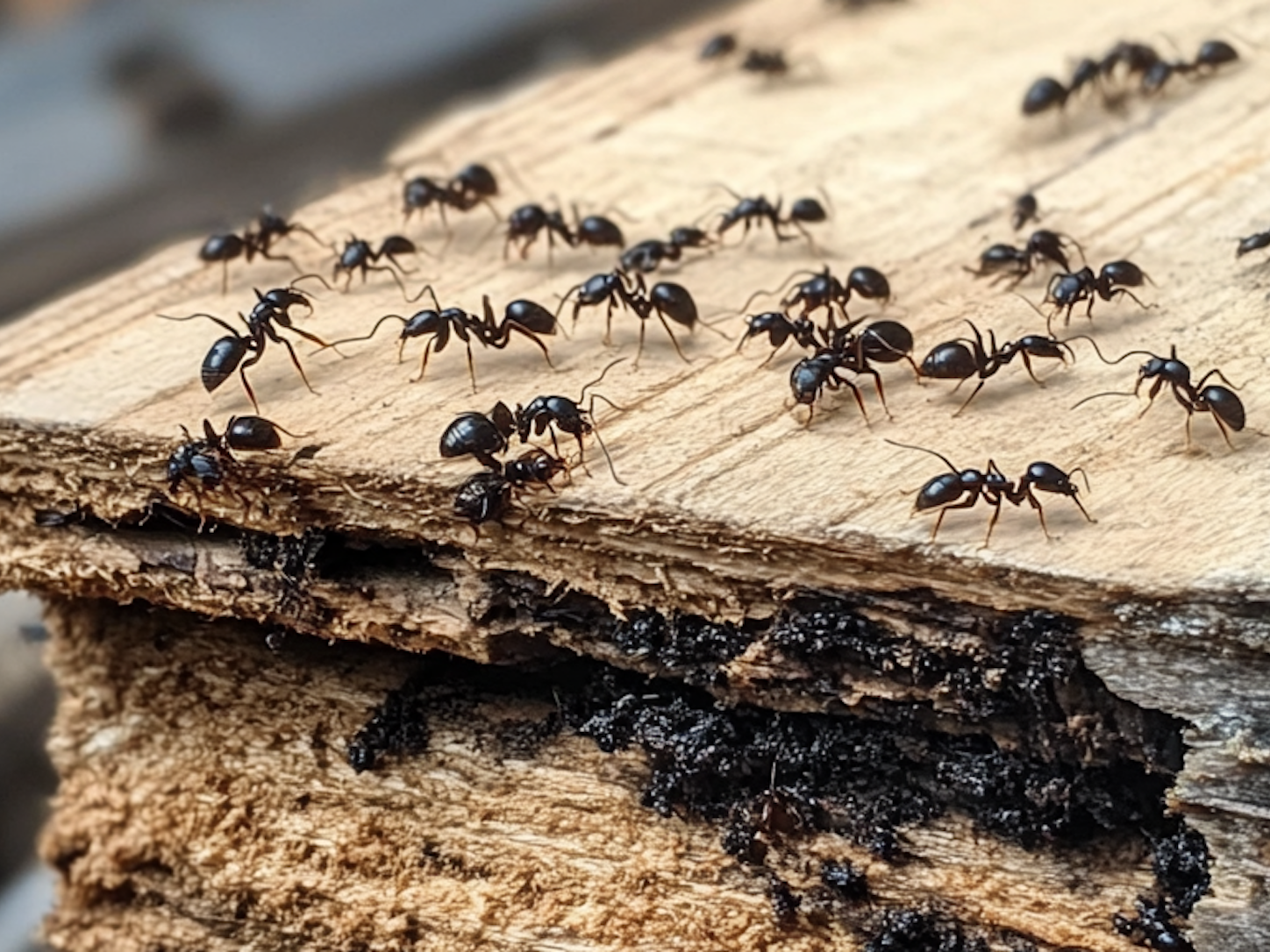 Carpenter ants are large ants that can vary in color but are typically dark brown or black.