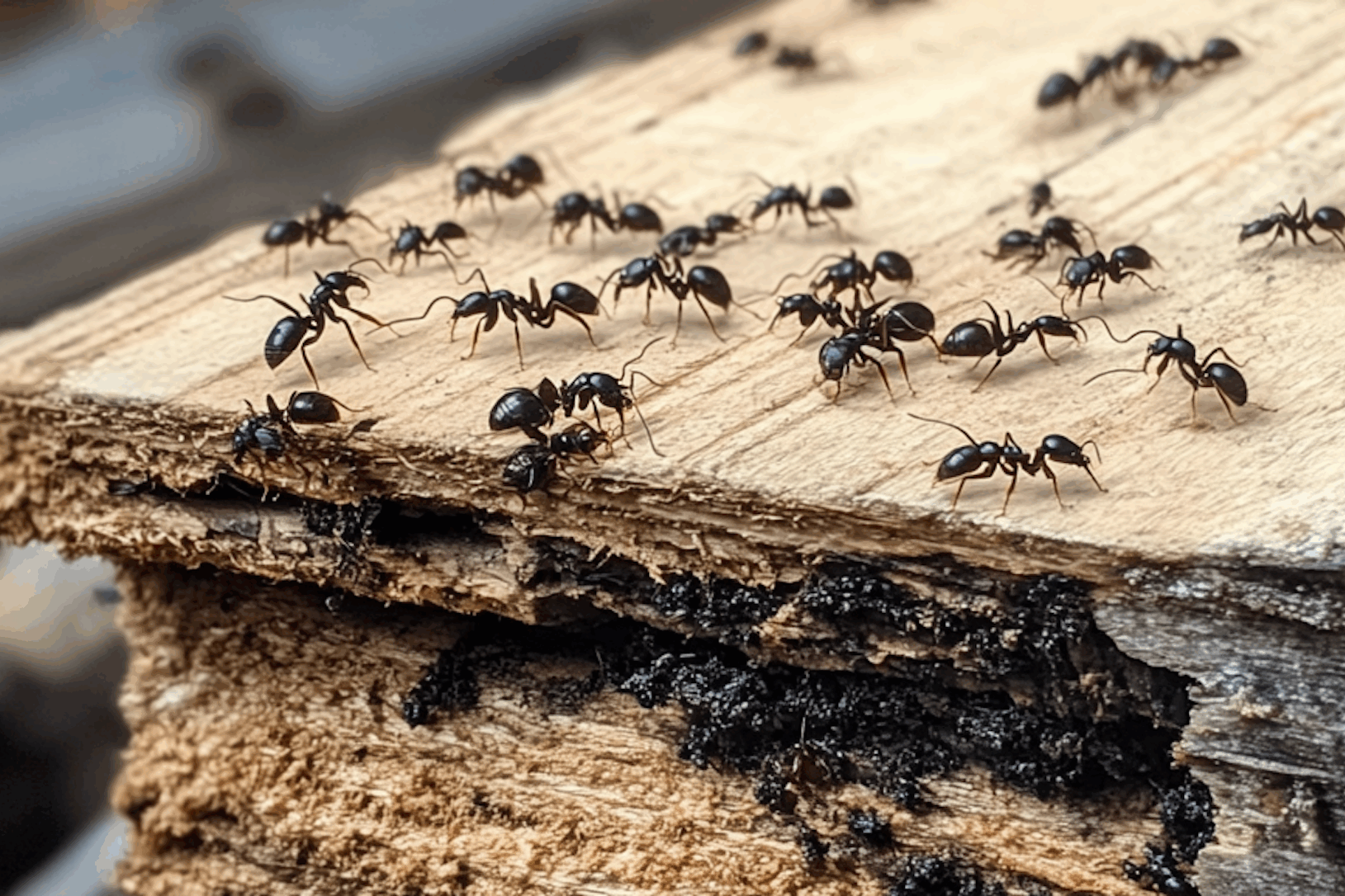 Carpenter ants are large ants that can vary in color but are typically dark brown or black.
