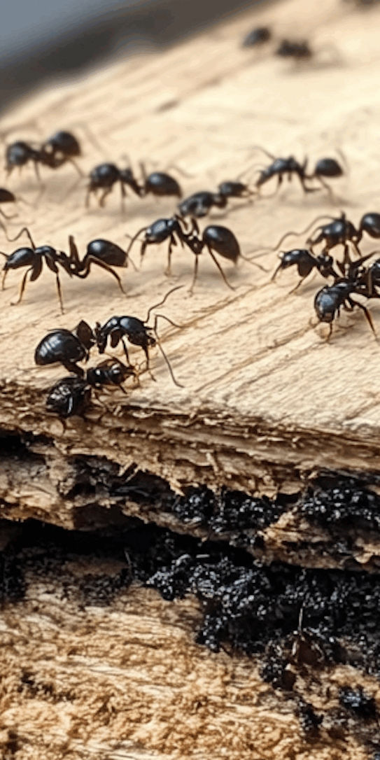 Carpenter ants are large ants that can vary in color but are typically dark brown or black.